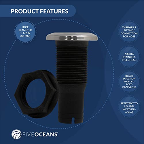 Five Oceans Fo2997 Black Straight Thru-Hull Connection For Hose, 1-1/2 Inch #TOP1