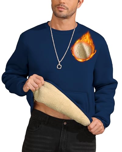 ZITY Mens Crewneck Plain Sweatshirts Heavyweight Sherpa Lined Long Sleeve Thermal Sweatshirts Underwear Winter Warm Tops Navy - image 1