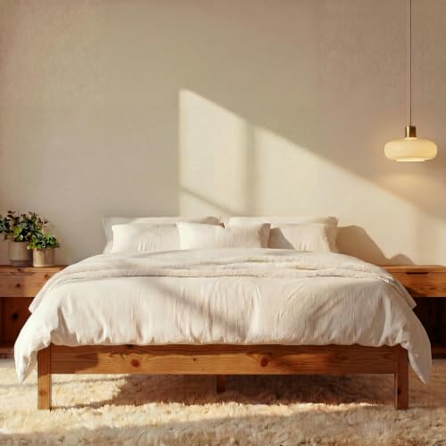 Image of LIFEMENT Full Bed Frame Signature Wood Platform, Noise Free, Under Bed Storage, No Box Spring Needed, Easy Assembly, Natural Walnut