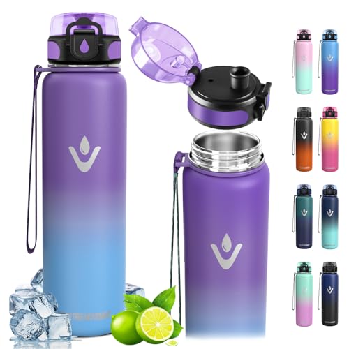 Vikaster Borraccia Termica, 1 Litro Senza BPA, Thermos per Bevande Calde, Senza Perdite, Bottiglia Termica, Acciaio Inox, Borraccia Termica con Cannuccia per Adulto, Scuola, Palestra, Ciclismo