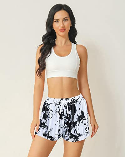 Idgreatim Women Flowy Shorts Black White Sweat Shorts For Summer Yoga Athletic Basketball Volleyball Shorts With Drawstring Xs #TOP1