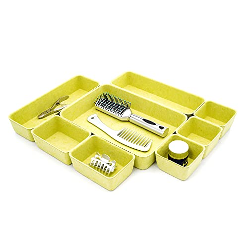 Image of Welaxy Drawer organizers trays Felt storage bin home office Desk Minimalist Lifestyle Natural Shallow Box 8-Piece holiday gift solution (Linden green)