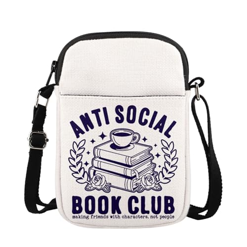MAOFAED Book Club Gift, Anti Social Book Club Crossbody Bag for Books Lover, Reading Gift, Romance Reader Gifts(antiBookClub)