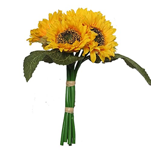 MEIZHITU Arreglos Florales 7 Cabezas Ramo de Girasol Artificial, 2 manojos Girasoles de Seda Flores Amarillas Falsas for decoración del hogar decoración de Boda Centro de Flores Cementerio
