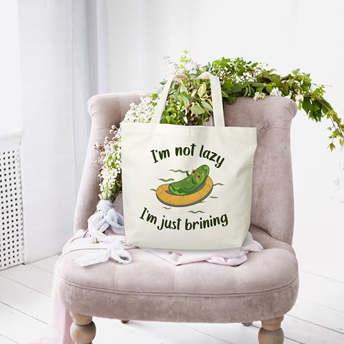 Pickles Canvas Tote Bag, Dill Pickle Grocery Bag, Farmers Market Tote, Pickle Beach Bag Gifts For Women Pickle Lovers Friends Family, Funny Spring Summer Party Reusable Shopping Bag, 074