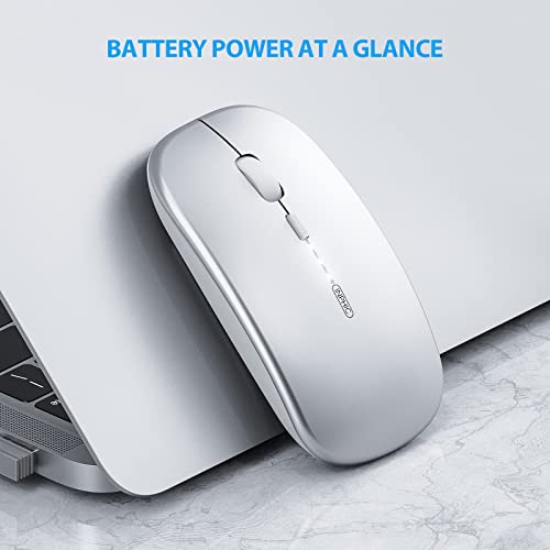 Image of INPHIC Bluetooth Mouse Rechargeable, Battery Visible, 2.4G Silent Cordless,1600 DPI with USB Receiver, Silver