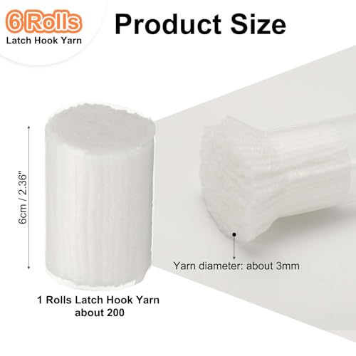 Image of PATIKIL 6 Rolls Latch Hook Yarn, Latch Hook Kit Yarn Precut Hook Rugs Making Crochet Bundles for Latch Hook Rug Adults Beginners Tapestry DIY Craft, White