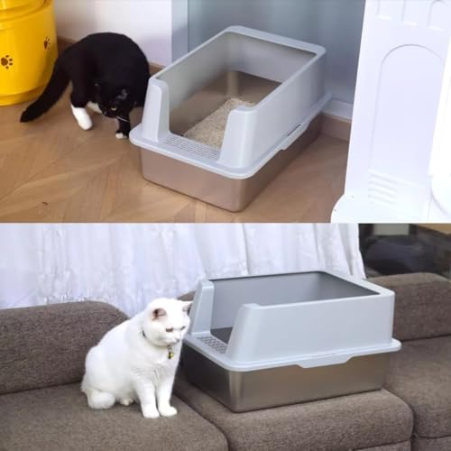 Caixa de Areia Fechada Grande de Aço Inoxidável,Banheiro Gato Fechado,Caixa Areia Gato com Pa