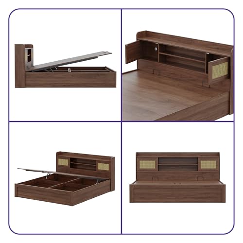 Image of Wakefit Bed | 3 Yr Warranty | King Size Bed, Comes with Hydraulic Storage, Noise-Free, Density: 680-750 kg /m, Termite & Borer Resistant, Fits Mattresses Up to 8 inches(Tesser 78x72- Columbian Walnut)