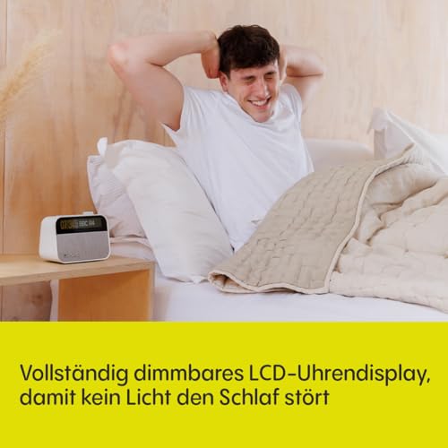 Pure Moment Radiowecker für Schlafzimmer & Büro (DAB+/FM Digital Radio, Bluetooth, White Noise Geräusche Einschlafhilfe, Wake Up Light Lichtwecker, Nachtlicht, Alarm, dimmbares Display) Weiß
