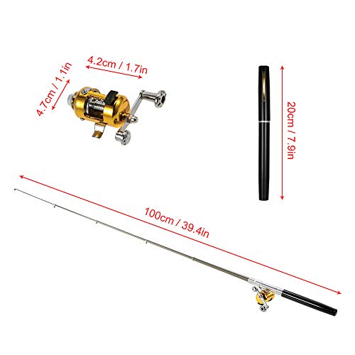 Andoer Conjunto combinado de cana de pesca e molinete Caneta de bolso telescópica Vara de pesca com