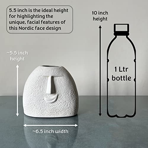 Image of Glimpse Homes Ceramic Flower Vase | Set of 2 | Upbeat Face Vase 5.5 inches & Blowing Kiss Face Vase 6 inches (White, Raw Finish)