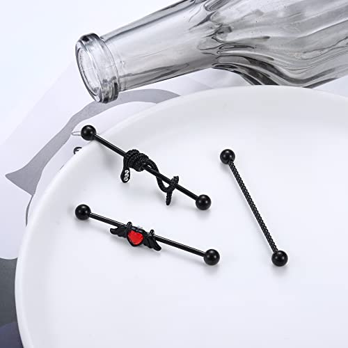 Joerica Industrial Piercing Jewelry 14G 16G Stainless Steel Industrial Earrings With Chain Dangle Industrial Piercing Bar Double Cartilage Helix Piercing Earrings Industrial Barbell For Women Men #TOP5