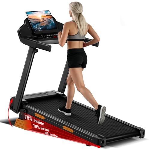 Image of UMAY Treadmills for Home with 15% Incline, 7-Layer Shock-Absorbing Foldable Treadmill with Led Screen & Handle Bar Up to 400lbs Capacity, 3.0HP Walking Pad Treadmill Lower Noise /0.6-7.5MPH