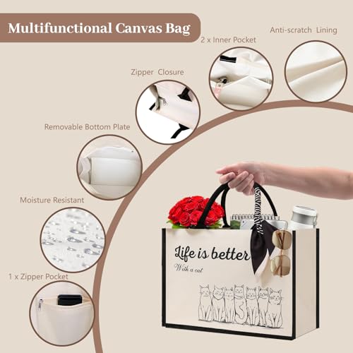 Cute-Tote-Bags-16Oz-3-Pockets-Cat-Large-Canvas-Tote-Bags-for-Women-Anti-Scratch-Lining-Large-Tote-Bag-with-Zipper
