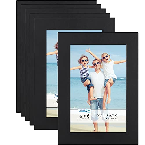 Icona Bay 4x6 Picture Frames (Black, 6 Pack), Sturdy Wood Composite Photo Frames 4 x 6, Sleek Design, Table Top or Wall Mount, Exclusives Collection