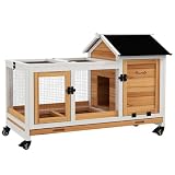PawHut Conejera de Madera con Ruedas para Conejos 108x58x73,5 cm Natural