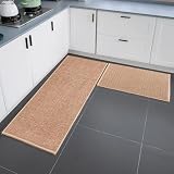 losbulake Kitchen Rugs and Mats Washable,Non Skid Rugs for Kitchen,Natural Rubber Bottom Kitchen Mat,Suitable for Kitchen Carpet in Front of Sink. (17'x30'+17'x47', Camel)
