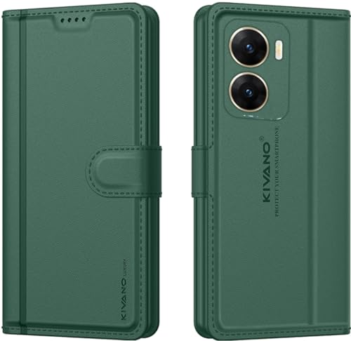 Image of KIVANO LUXE Compatible for Vivo V29E 5G Luxury Handmade Leather Magnetic Flip Folio Case | Card Holder & Kickstand | Slim Protective Cover | Unisex - Green