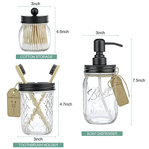 Imavo Mason Jar Bathroom Accessories Set,4 Pcs Gift Set - Liquid Hand Soap Dispenser, Toothbrush Holder, 2 Cotton Ball Jar, Farmhouse Decor Bathroom Set(Black) #TOP7