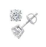 IGI Certified Round Diamond stud Popular Quality ScrewBack 14K White Gold (0.90 ctw, Clarity - I2)