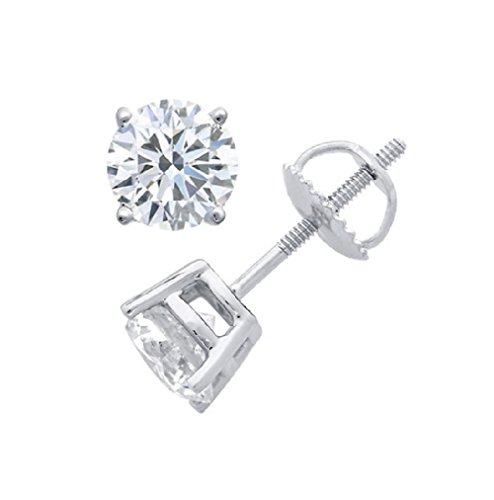 IGI Certified Round Diamond stud Popular Quality ScrewBack 14K White Gold (0.90 ctw, Clarity - I2)