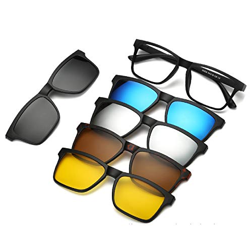 Image of 6 In 1 Polarized Magnetic Clipon Rectangular UV Protected Sunglasses Eye Glasses With 400 Night Vision Men Women Unisex