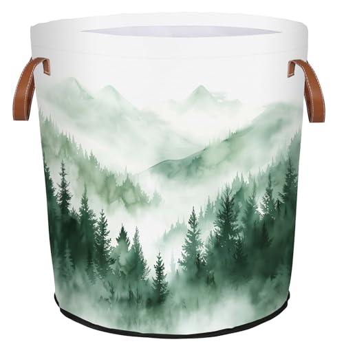 Image of Mozaigos Misty Forest Laundry Basket Mountain Waterproof Collapsible Hamper With Handles Oxford Cloth Dirty Clothes Tote for Bathroom, Bedroom, Living Room