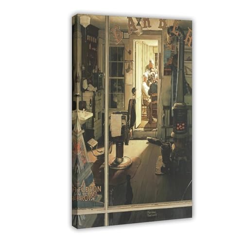 Affiche Norman Rockwell Shuffleton's Barbershop toile vintage 30x45 cm