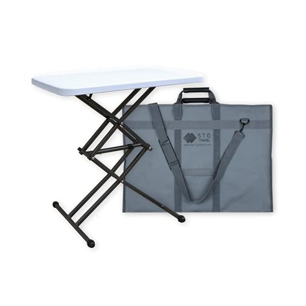 Height Adjustable Small Folding Table with Carry Bag | Foldable White Plastic Garden Side Table, Portable Camping Table | Foldaway TV Dinner or Coffee Table, Collapsible Study Work Desk