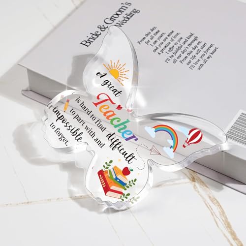 Image of Gifzy Teacher Appreciation Gifts for Women, Unique Butterfly Acrylic Plaque Desk Decor, Cute Teacher Birthday Christmas Gift, Teacher Daycare Preschool Kindergarten Gifts, 5 x 5 x 0.5 inches