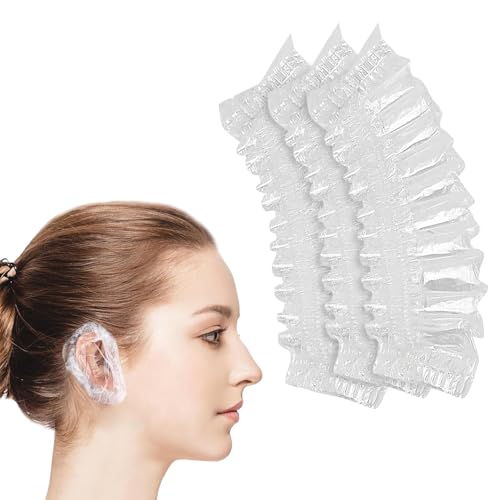 300 Piece Pack Disposable Waterproof Ear Covers, Transparent Ear Protectors for Hair Dye, Shower, Bathing, Ear Protecter with Freely Elastic Closing