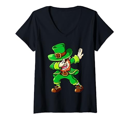 Maglietta St. Patricks Day Dabbing Leprechaun. Maglietta con Collo a V