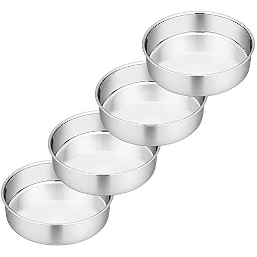 P&P CHEF 6 Inch Cake Pan Set of 4, Stainless Steel Round Cake Pans Tins