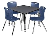 Romig Trek 36 in. Square Adjustable Classroom Table- Grey & 4 Andy 18 in. Stack Chairs- Blue