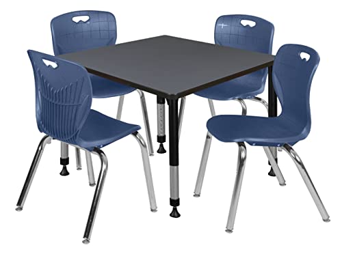 Romig Trek 36 in. Square Adjustable Classroom Table- Grey & 4 Andy 18 in. Stack Chairs- Blue