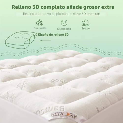 Cubrecolchón Queen de bambú BEDLORE acolchado grueso para cama transpirable 6