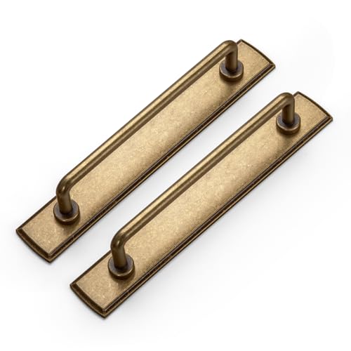 Goo-Ki 2 Pack 5'' Center to Center Antique Brass Cabinet Bar Pulls with Backplate Vintage Drawer Handles Closet Classic Retro Home Kitchen Improvement Hardware