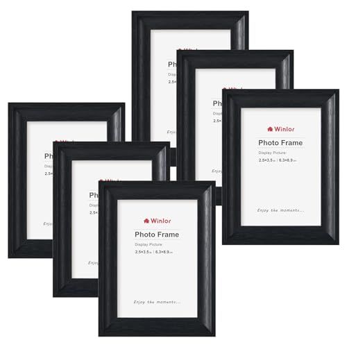 Winlor 2.5x3.5 Mini Picture Frames Set of 6 Small Polaroid Photo Frame with HD Glass FSC Certified Eco MDF Wood Tabletop Desk & Wall Display for Instax Film Baby Nursery Decor Wallet Size Black
