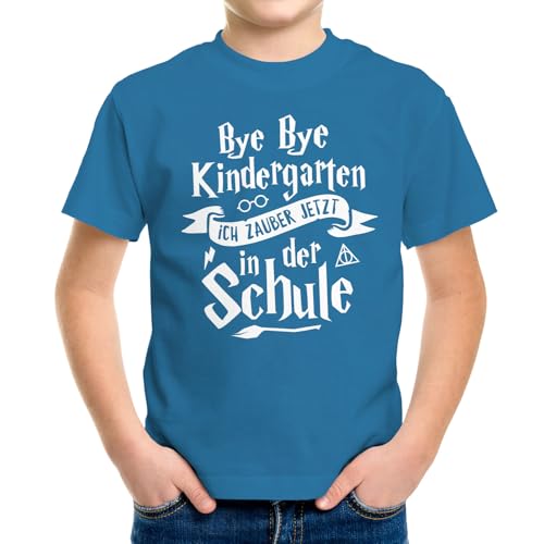 MoonWorks® - Camiseta para niño con texto en alemán 'Bye Bye Bye Kindergarten ich zaubere jetzt en la escuela, regalo para la escuela Ich Zaubere jetzt Ocean Blue 110/116 cm