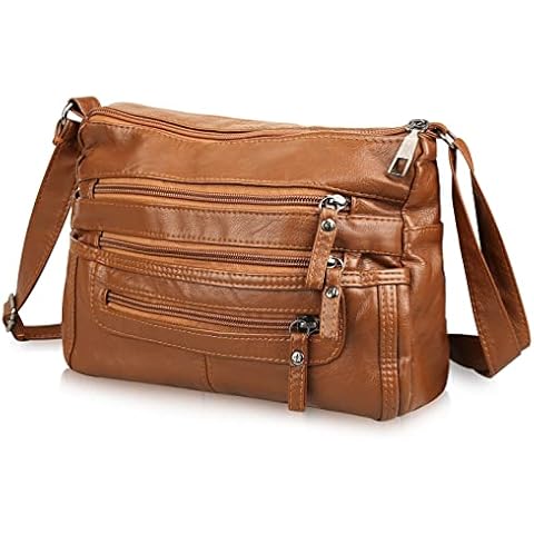 TCJJ Crossbody Bag Ladies Shoulder Bag, Lightweight Soft PU Leather Shoulder bag Multi-Pocket Waterproof Messenger Cross-Body Handbags with Adjustable Shoulder Strap (Tan) Cover