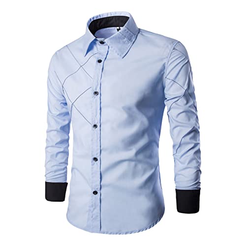 Men's Slim Fashion Casual Shirt Lapel Long Sleeve Plaid Button Down Shirts Class Wrinkle-Free Dress Shirt