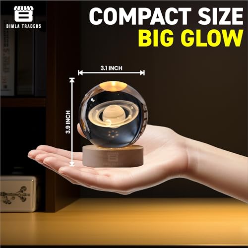 Image of 3D Saturn Crystal Ball Night Lamp, Galaxy Light Ball with Wooden Base, Perfect for Home Decor, Office, Birthday Gift & Kids Bedroom