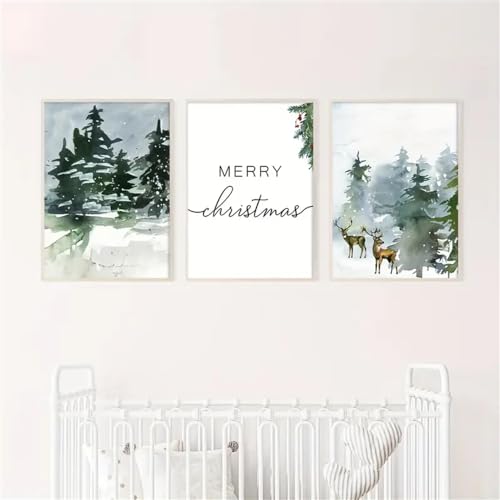 Bosque de pinos verdes en póster de lienzo decorativo para un salón acogedor en Navidad