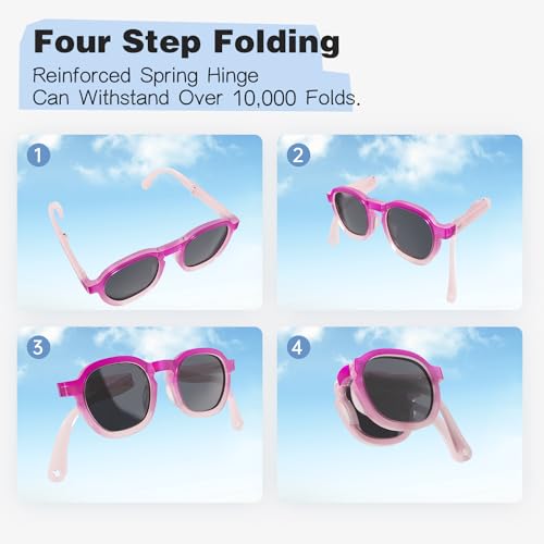 Foldable Polarized Kids Sunglasses with Adjustable Strap, UV400 TPEE Frame Sunglasses for Boys & Girls Age 3-122