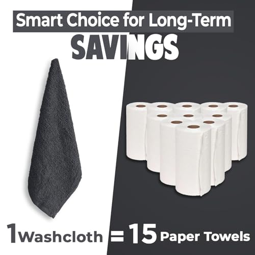 Image of DAN RIVER 24 Pack Wash Cloths for Showering [12x12] - 100% Cotton Washcloths Premium Quality Flannel Face Cloths for Bathroom, Highly Absorbent and Soft Feel Wash Clothes, Charcoal