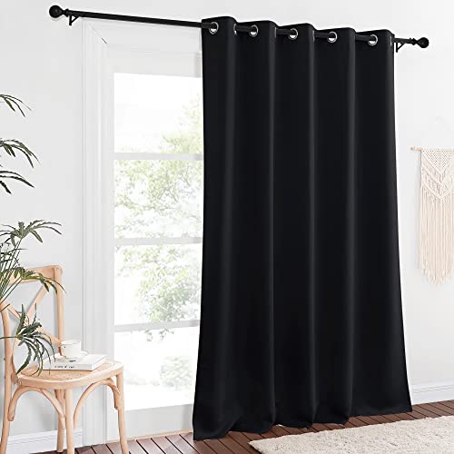 NICETOWN Blackout Curtain Panel 90" Long for Living Room - Light Reducing Thermal Insulated Solid Grommet Blackout Curtain Window Curtain Drape for Hall/Villa (1 Panel, W66 x L90, Black)