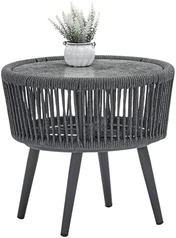 Coffee Table，Modern Outdoor Table and Chair Woven-Belt Rope Wicker Hand-Make Weaving Furniture Swivel Rope Chair 3pcs Rattan Chair