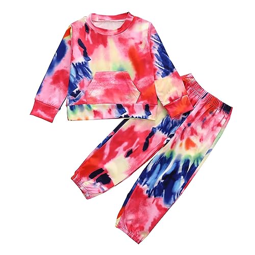 Toddler Boys Girls Autumn Winter Sports Long Sleeve Round Neck Tie Dye Printed Sweatshirt Fashion (Red, 5-6 Years)