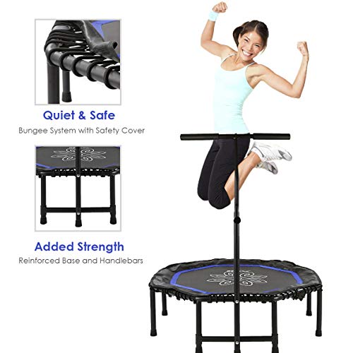 Xspec 44\" Silent Fitness Mini Trampoline with Adjustable Handrail Bar, Blue/Black - Thumbnail 3